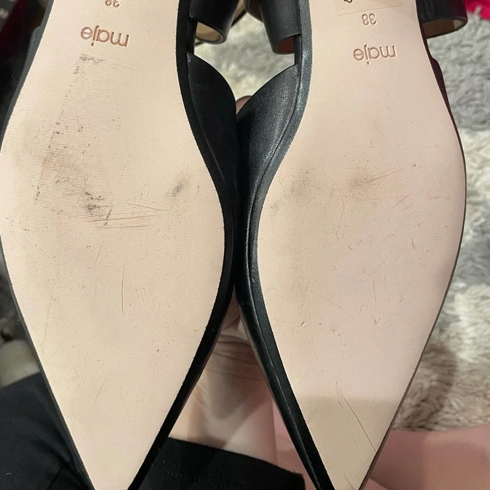 Maje Fimea Black Leather Pointed Toe Flats with Ankle Straps Size EU 38 US 8 - Picture 11 of 12